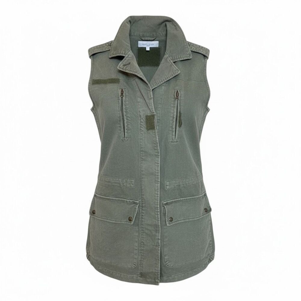 Willow & Clay Full Zip Collared Military Utility Jacket Vest‎ Army Green Small